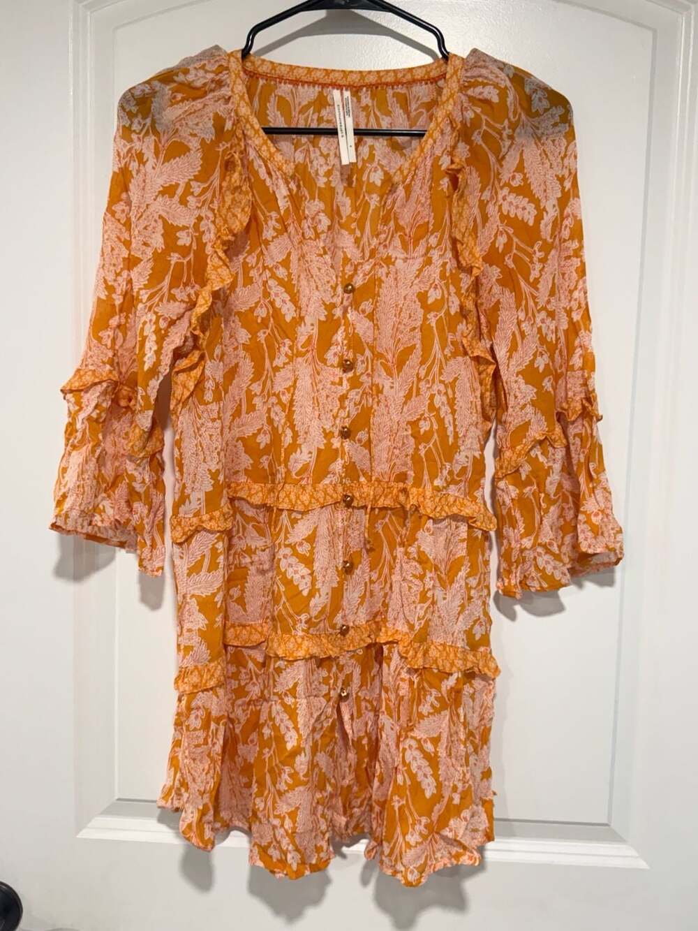 Anthropologie Boho Floral Ruffle Tunic Top Cottagecore Festival Small